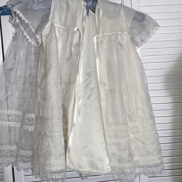 Vintage Sheer Chiffon Double Layered Christening Gown XL 2T - Picture 5 of 16